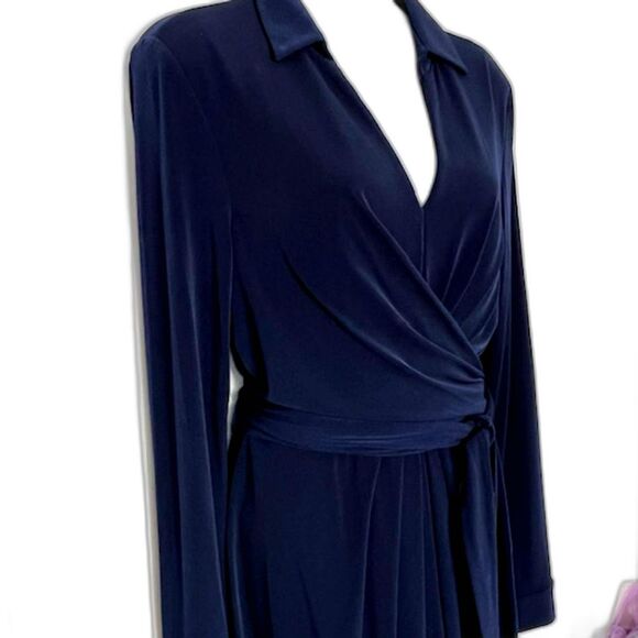 VINCE CAMUTO NAVY BLUE WRAP & TIE STYLE KNIT DRESS SIZE 10 LONG SLEEVES - Picture 8 of 12